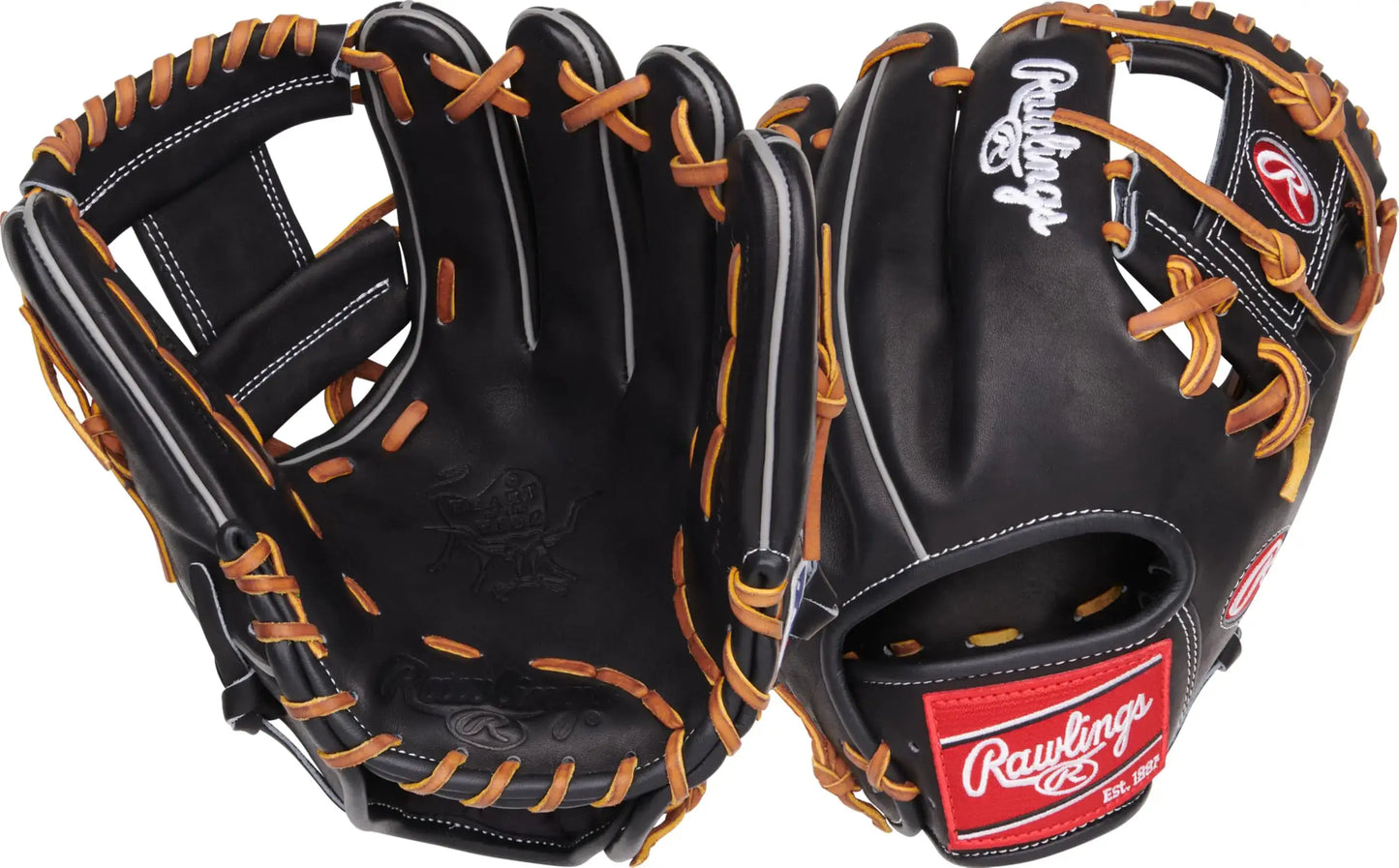 Black leather baseball glove with tan stitching from Rawlings Heart of The Hide Series