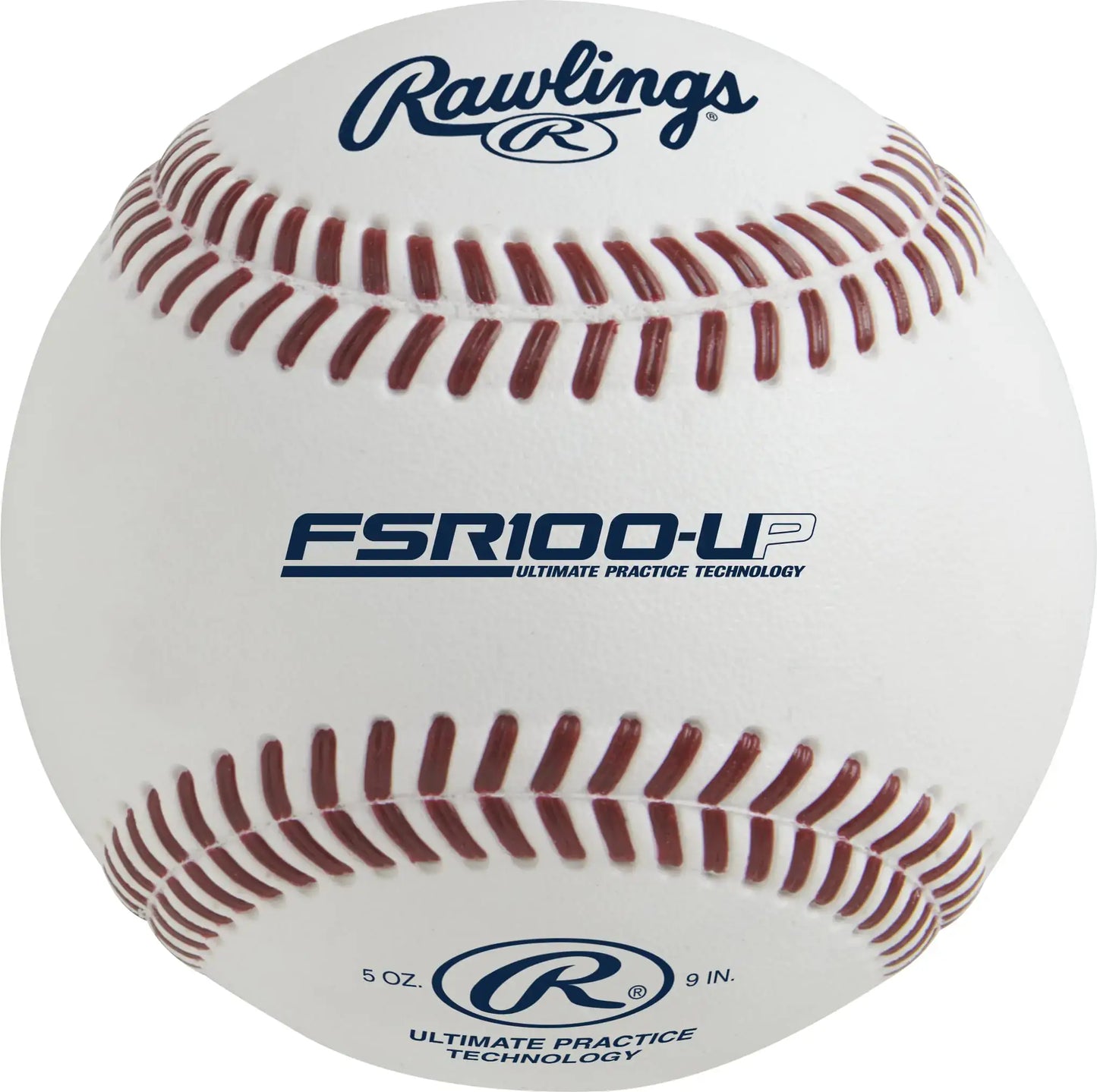 White baseball with red stitching from Rawlings Ultimate Practice technology pack