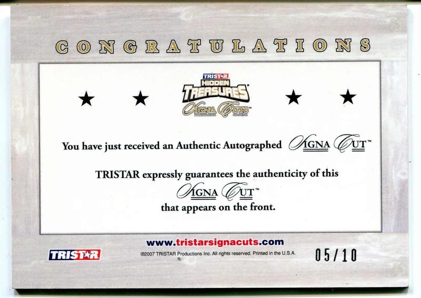 Autographed memorabilia authentication card for Rayfield Wright Signa Cuts HOF AUTO