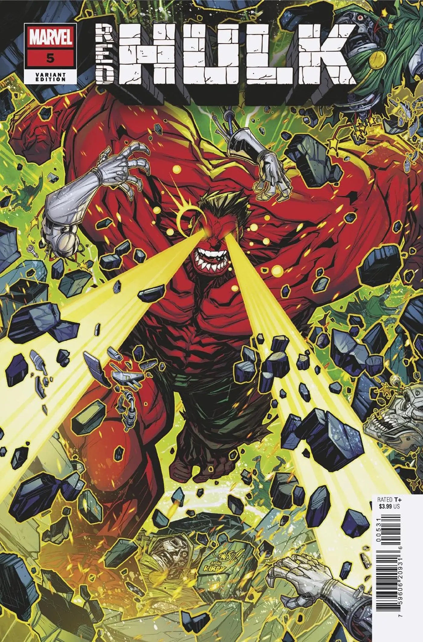 Red Hulk comic book Red Hulk Jonboy Meyers Variant Meyers Variant Doom displayed