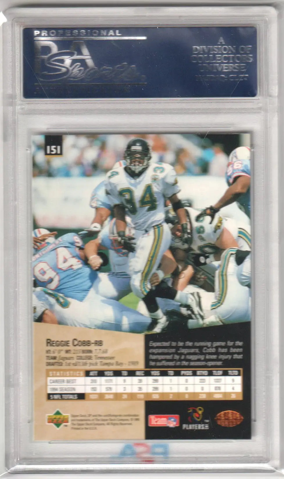 Graded Reggie Cobb 1995 Upper Deck SP football card displayed by Columbia Hobby