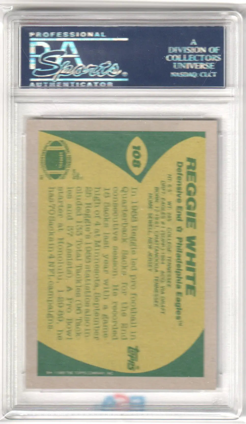 Reggie White 1989 Topps football card in gem mint condition from Columbia Hobby