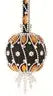Dark-colored spherical cracker box Christmas ornament with gold accents and white tassels