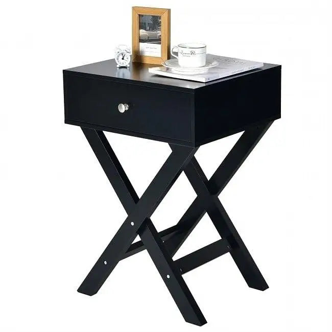 Retro Black X-Shape 1 Drawer Nightstand Coffee Table - Nightstand