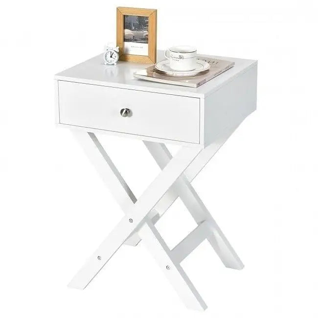 Retro White X-Shape 1 Drawer Nightstand Coffee Table - Nightstand