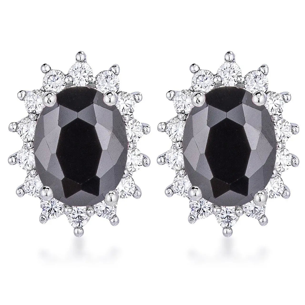 Rhodium Plated Black Petite Royal Oval Earrings - Earrings