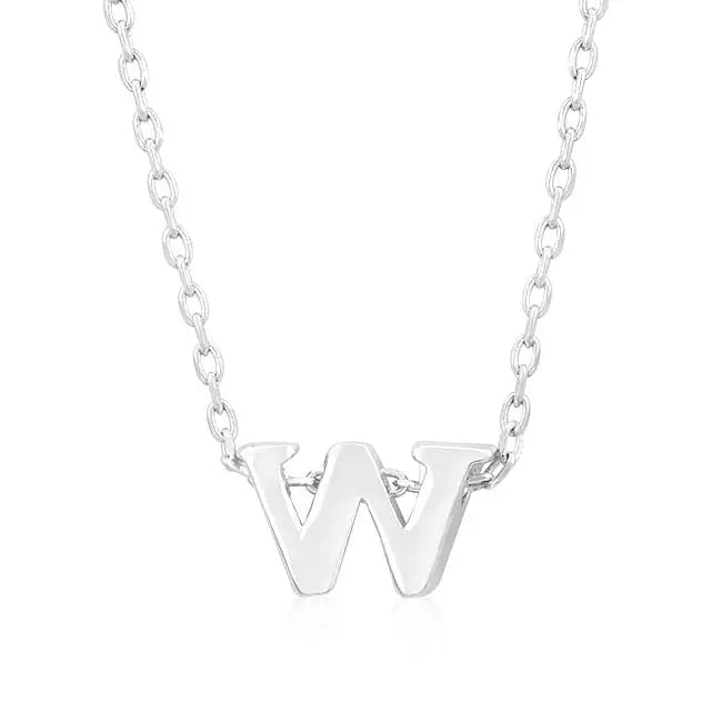 Rhodium Plated Finish Initial W Pendant - Pendants