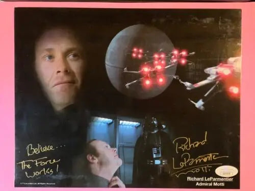 Signed 8x10 photo of Richard LeParmentier as Admiral Motti from Star Wars, photo auto JSA