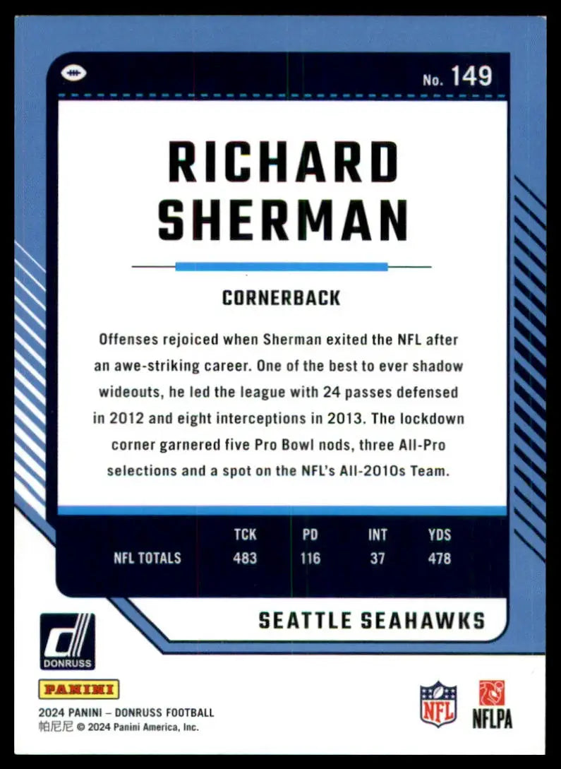Richard Sherman football card from 2024 Donruss series featuring Seattle Seahawks