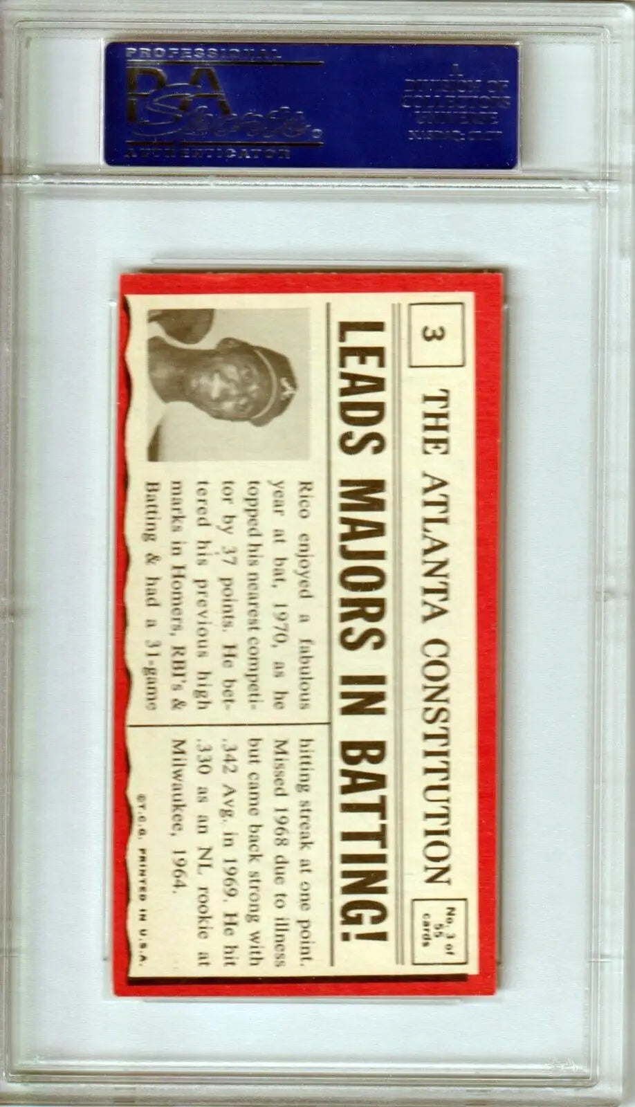 Graded vintage Rico Carty Topps Greatest Moments baseball card displayed in product listing