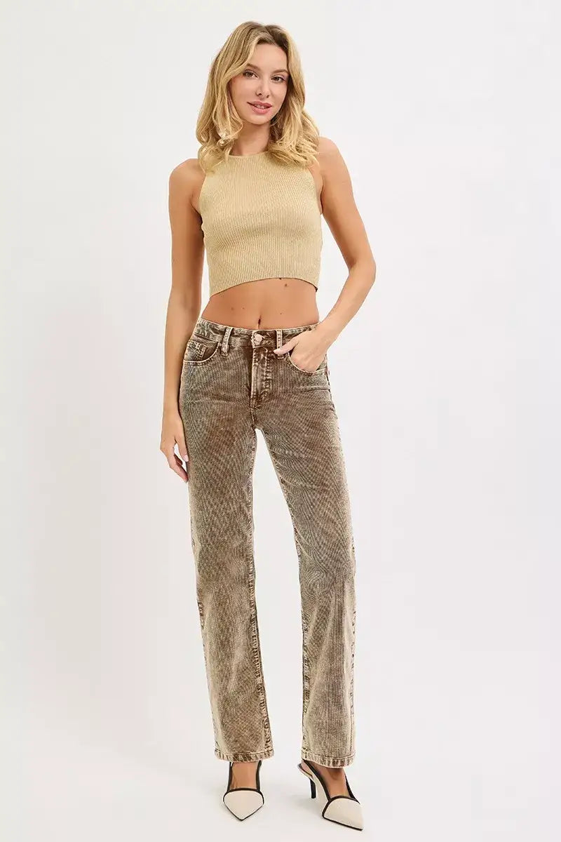 RISEN Tummy Control Mid Rise Straight Leg Corduroy Pants