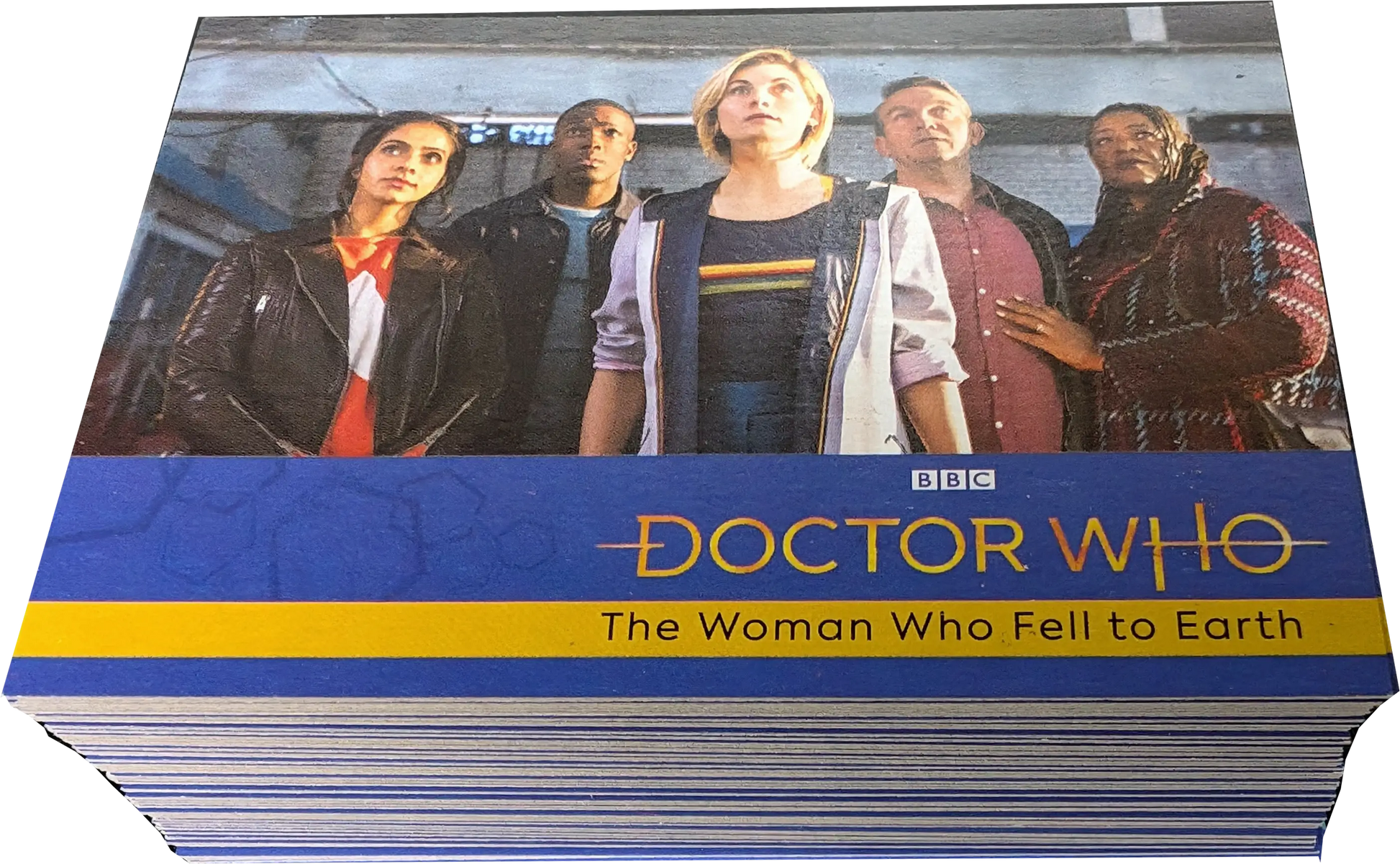 Stack of Doctor Who DVDs showcasing The Woman Who Fell to Earth with Card Variant Parallel Set