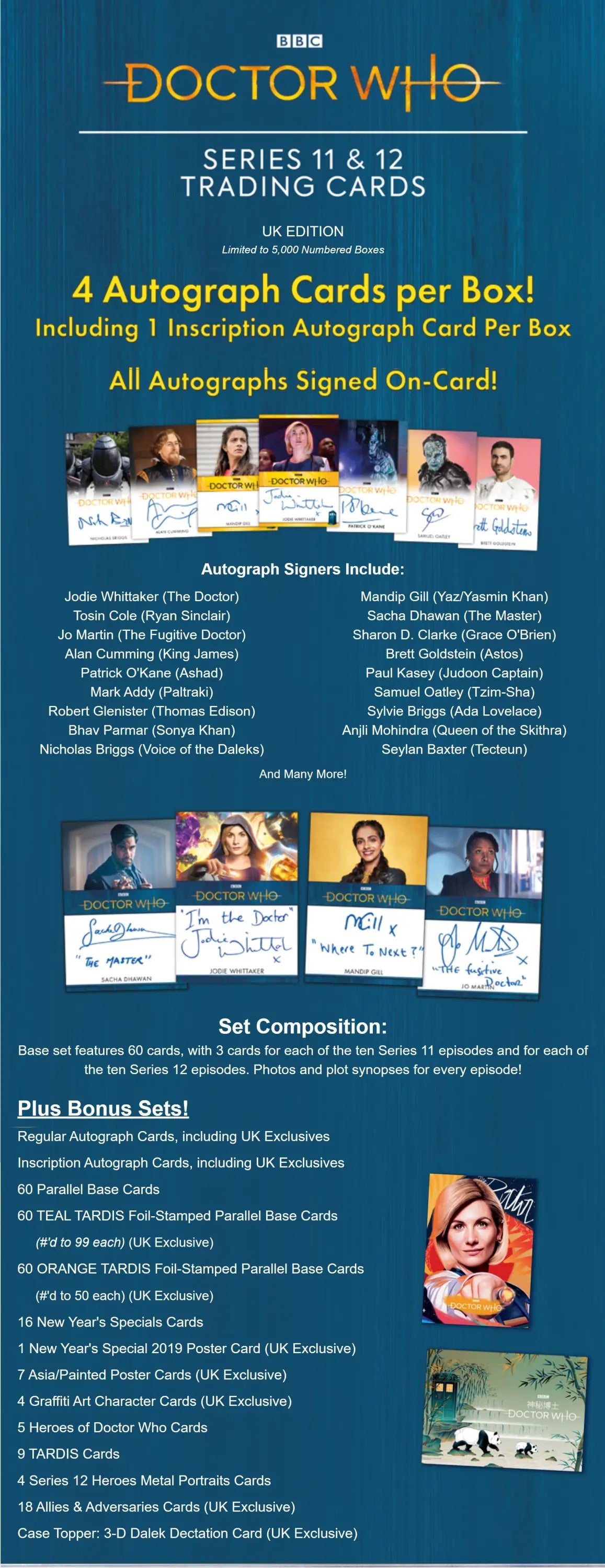 Rittenhouse 2022 Doctor Who Trading Cards advertisement featuring limited edition chase cards