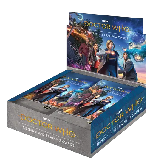 Doctor Who trading cards in a limited edition Hobby Box display by Rittenhouse 2022