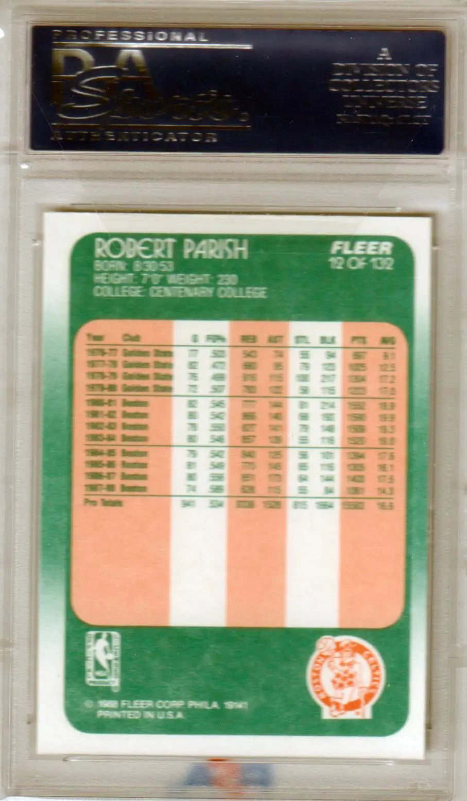 Robert Parish basketball card from Columbia Hobby, 1988-89 Fleer PSA 10 GEM MINT