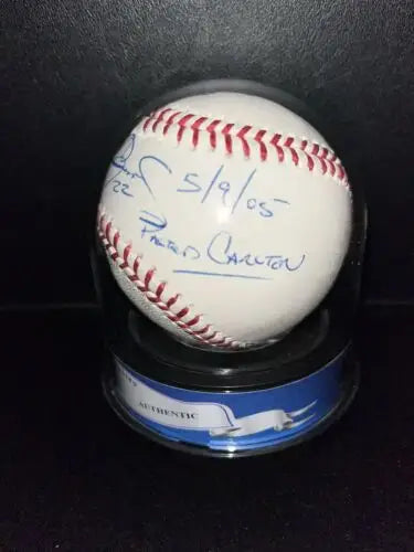 Autographed Roger Clemens Signed Baseball Passed Carlton 5/9/05 in display case