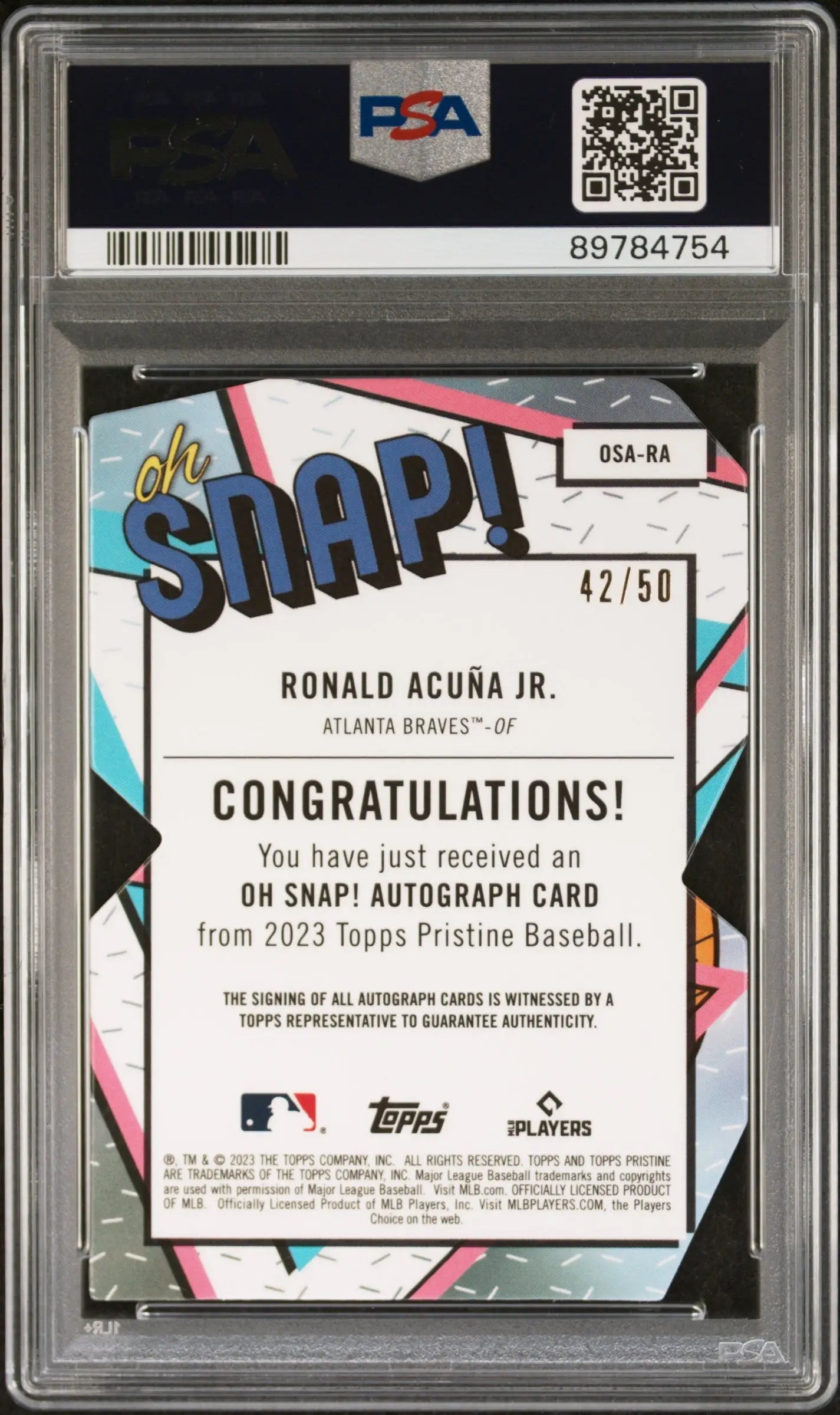 Graded Ronald Acuna Jr. Topps Pristine Snap Gold Auto baseball autograph card