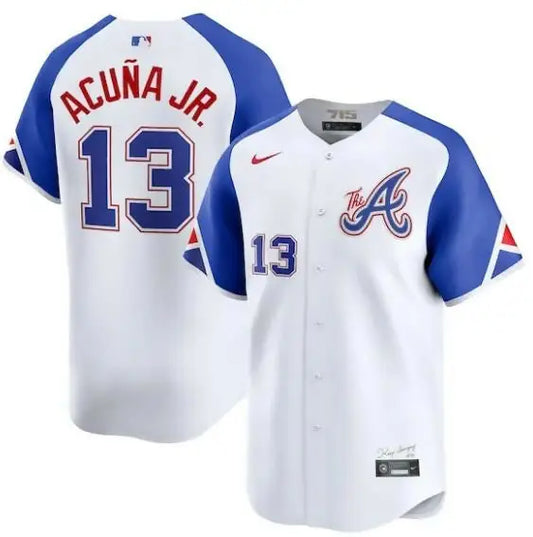 White and blue Ronald Acuña Jr. Atlanta Braves Nike City Connect Limited Jersey