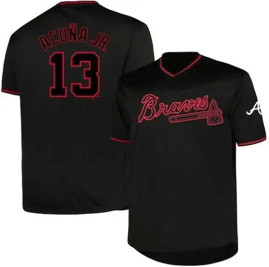 Black Atlanta Braves Ronald Acuña Jr. big and tall baseball jersey display