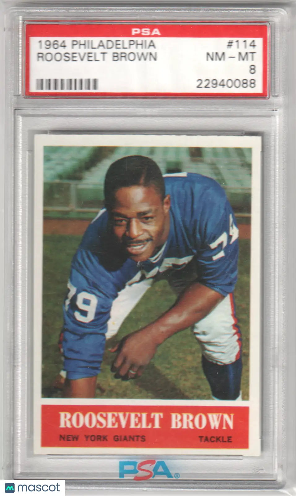 Philadelphia Roosevelt Brown football card featuring Roosevelt Brown in Giants uniform at Columbia Hobby