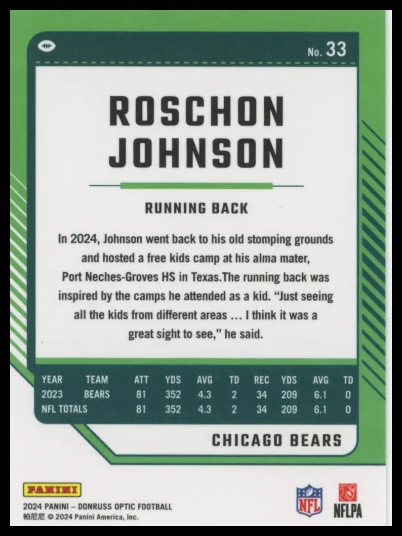 Roschon Johnson Chicago Bears Donruss Optic football card 2024 product image