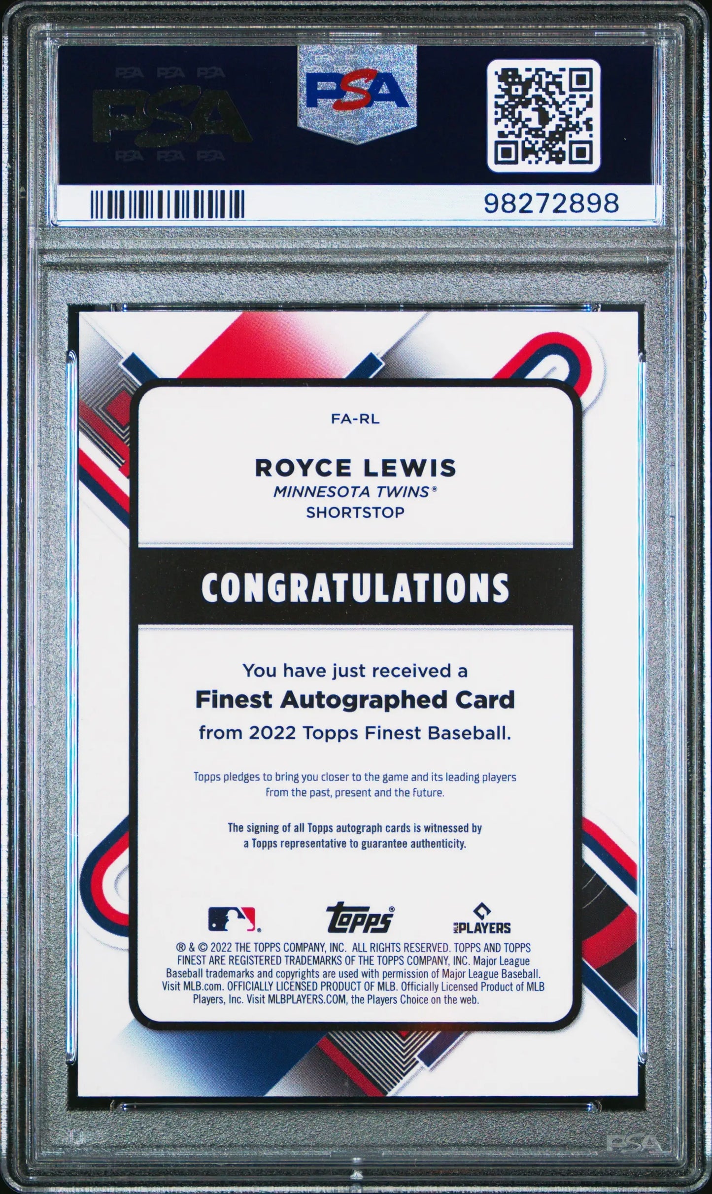 Graded Royce Lewis 2022 Topps Finest Green Refractor Auto Rookie PSA 10