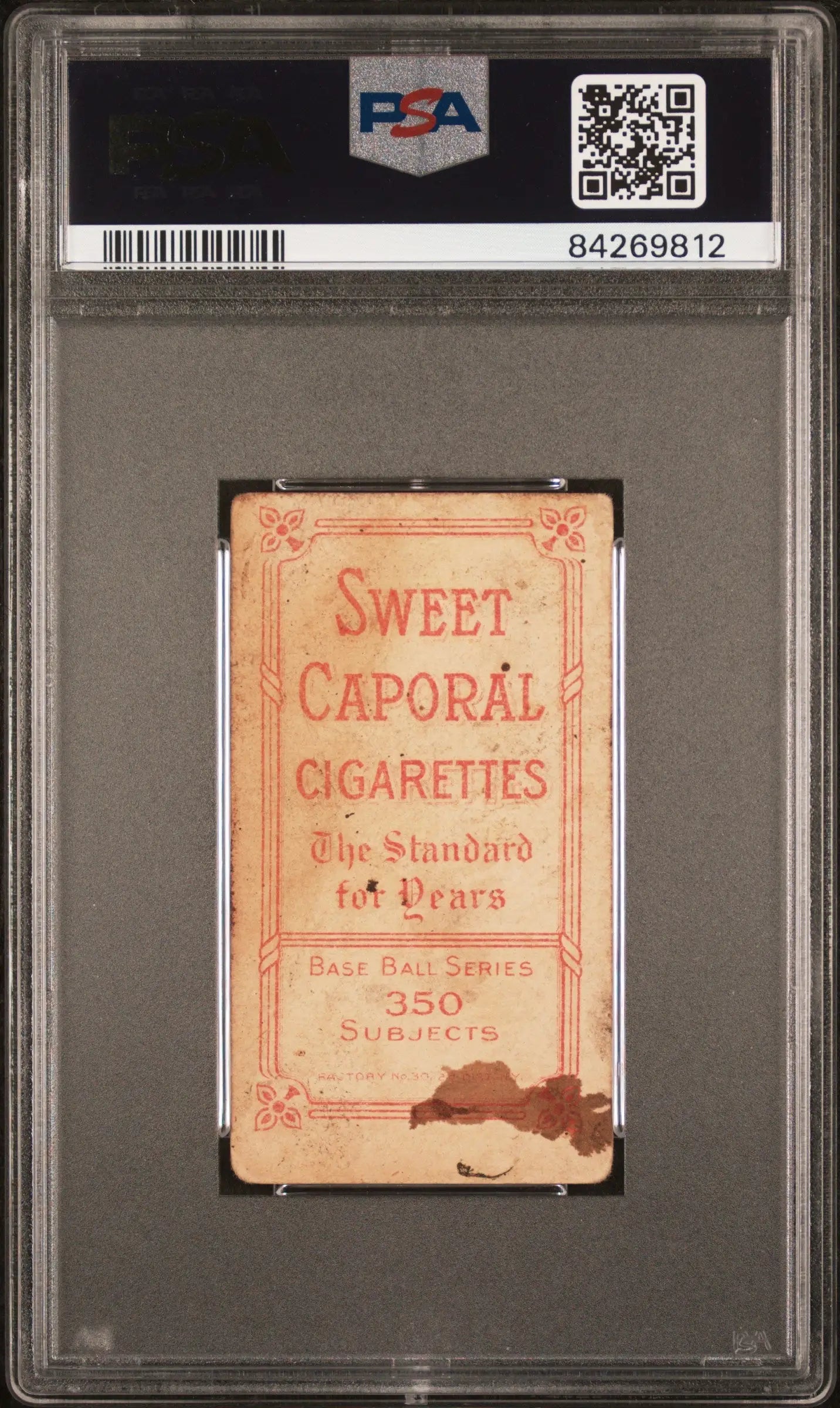 PSA-graded Rube Dessau T206 Sweet Caporal cigarette card in protective holder