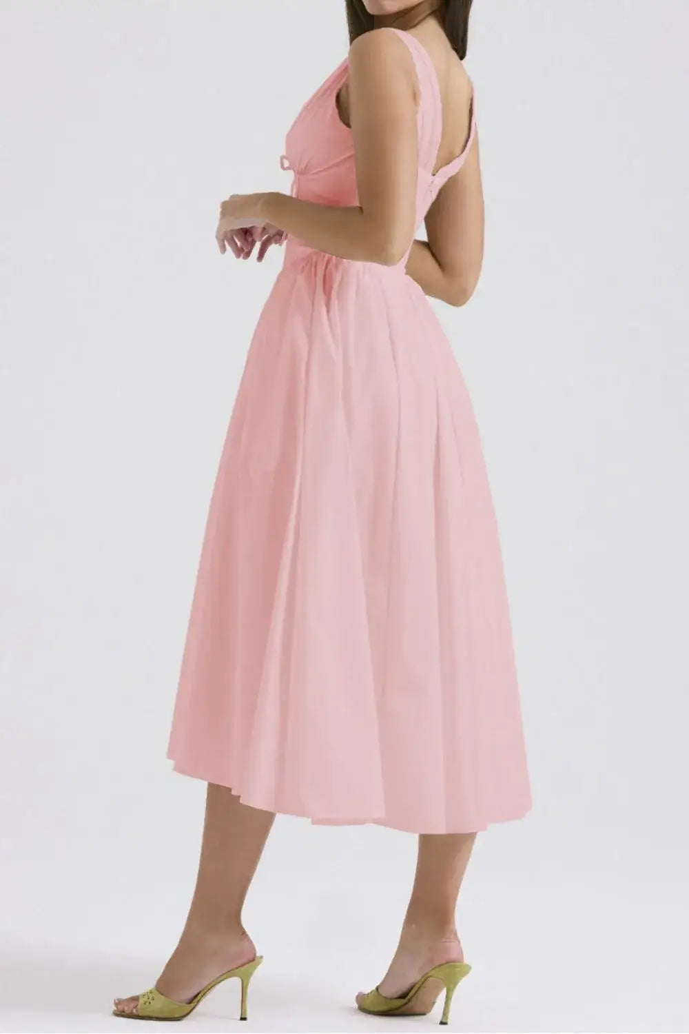 Ruched V-Neck Sleeveless Dress with Pockets - dress
