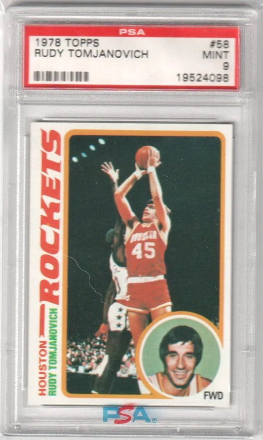 Graded Rudy Tomjanovich basketball card from 1978-79 Tops PSA 9 Mint single cards Columbia Hobby box free shipping