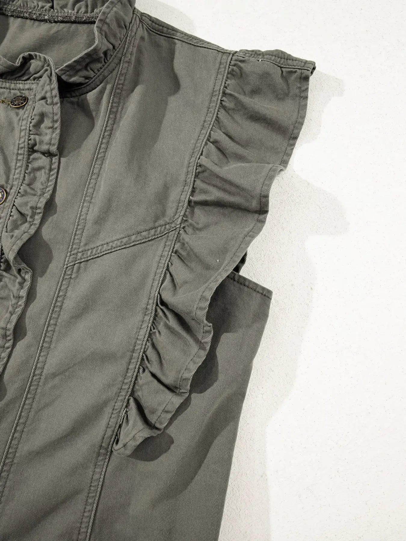 Ruffled Patchwork Denim Jacket Vest - Jacket Vest