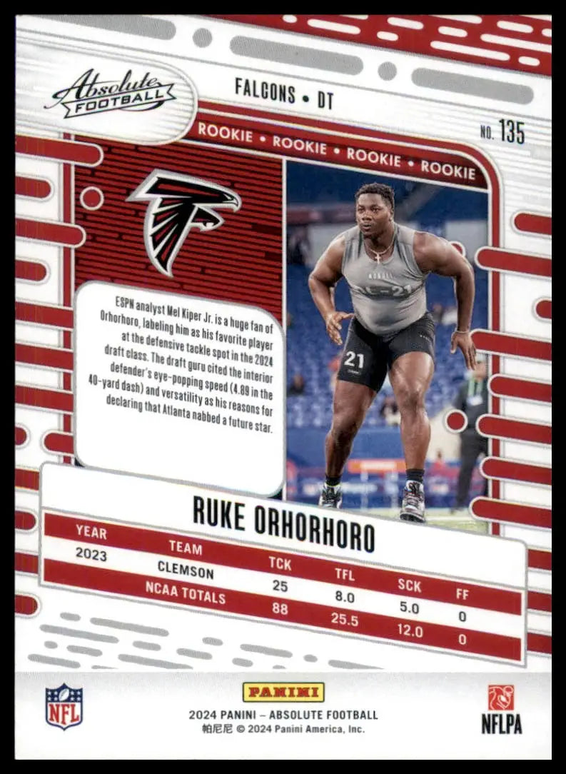 2024 Panini Absolute Ruke Orhorhoro rookie card Atlanta Falcons football memorabilia