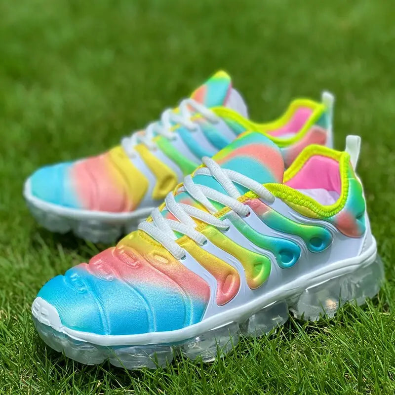 Colorful tie-dye sports shoes with clear bubble soles for running training fitness