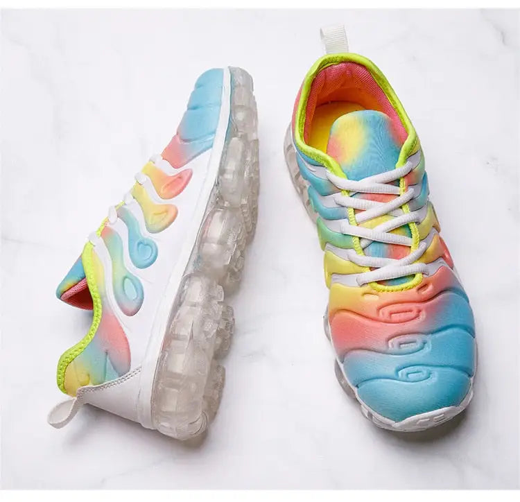 Colorful tie-dye sports shoes with transparent soles for running training fitness women