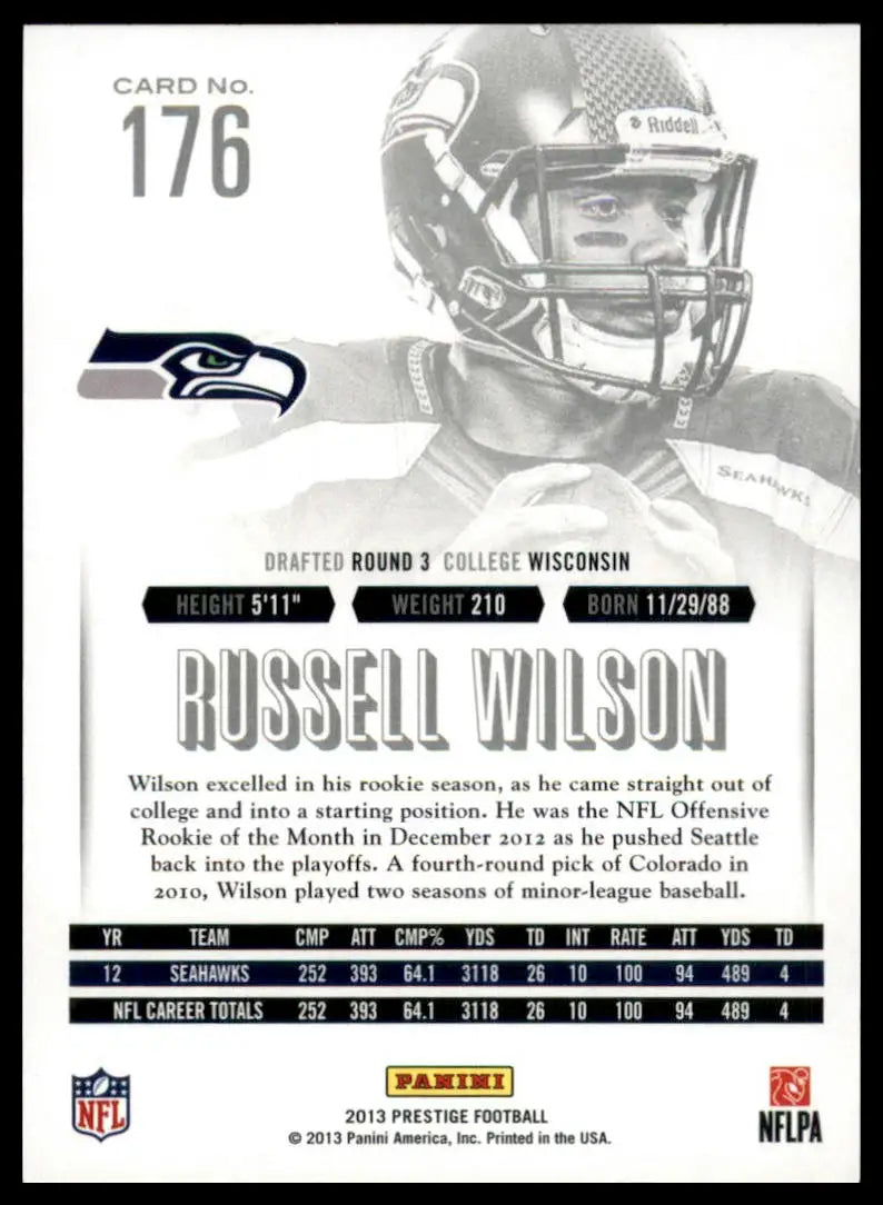 Panini Prestige Russell Wilson 2013 football trading card Seattle Seahawks