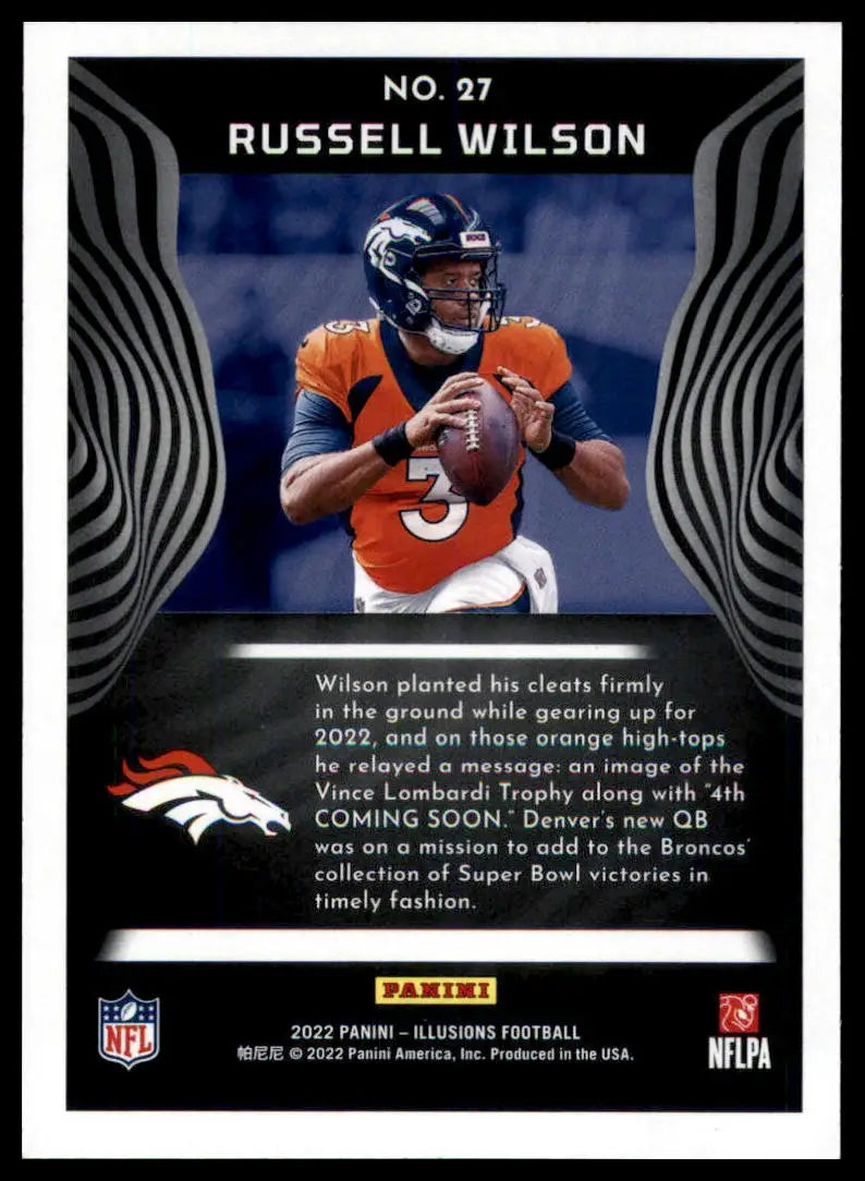 Russell Wilson football card from Panini Illusions 2022 Denver Broncos collection