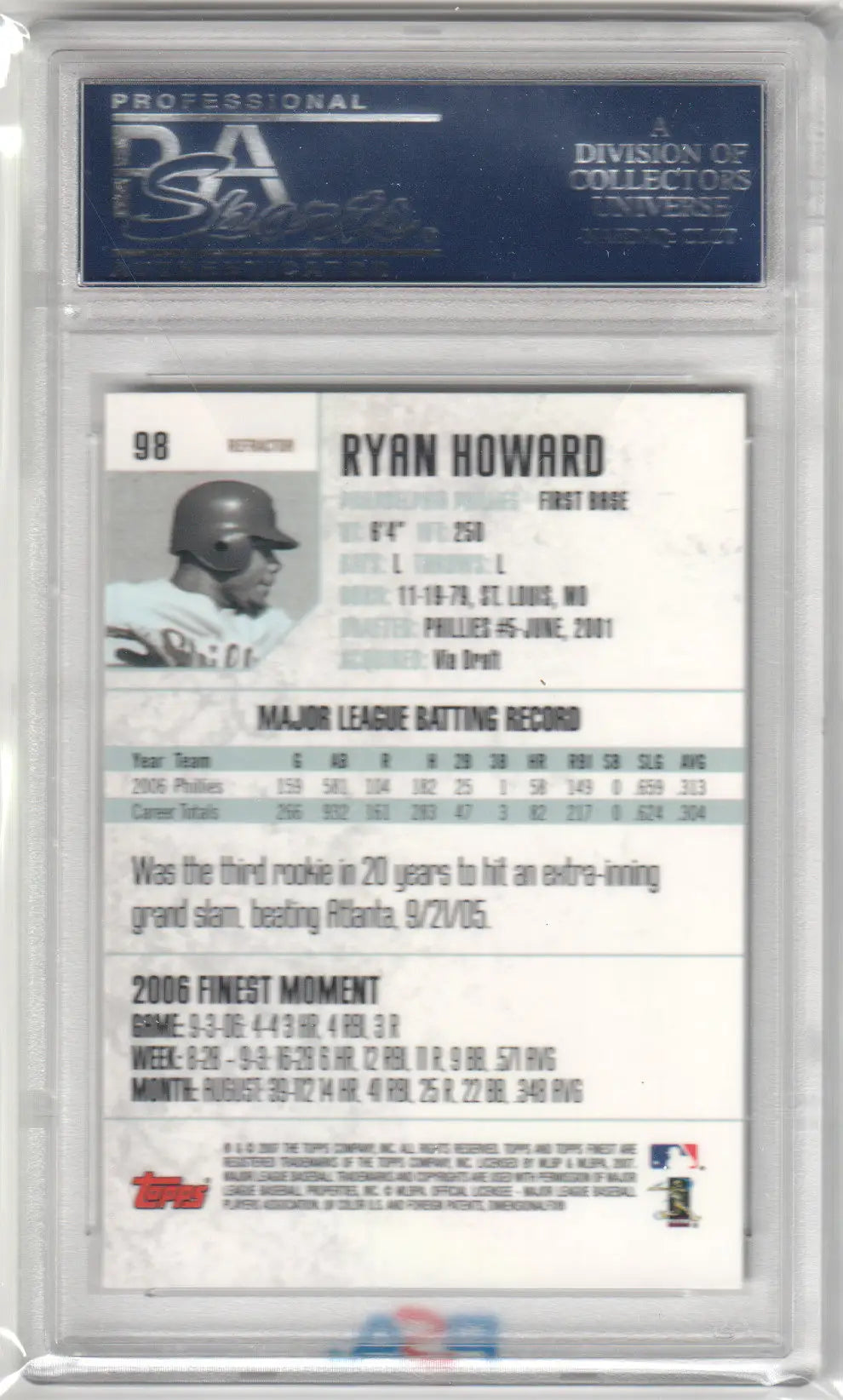 Ryan Howard baseball card with refractor PSA 10 from Columbia Hobby, Phillies player