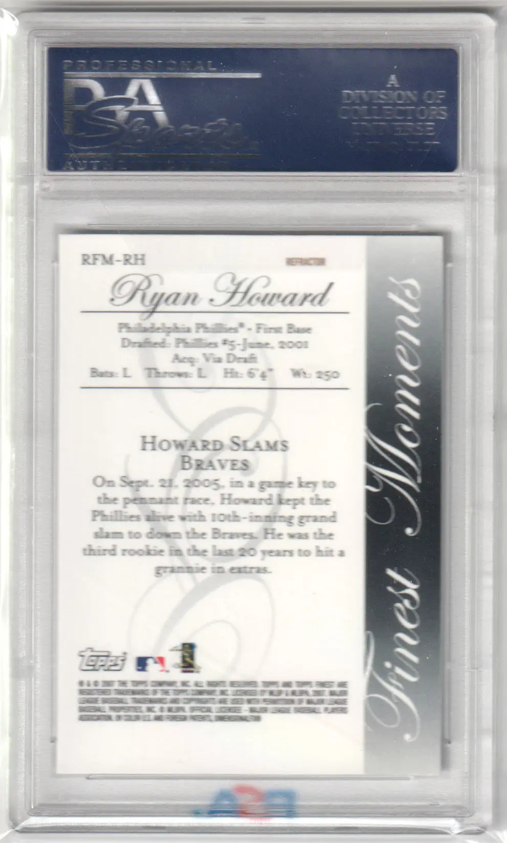 Ryan Howard 2007 Finest Rookie Moments Refractor baseball card Columbia Hobby