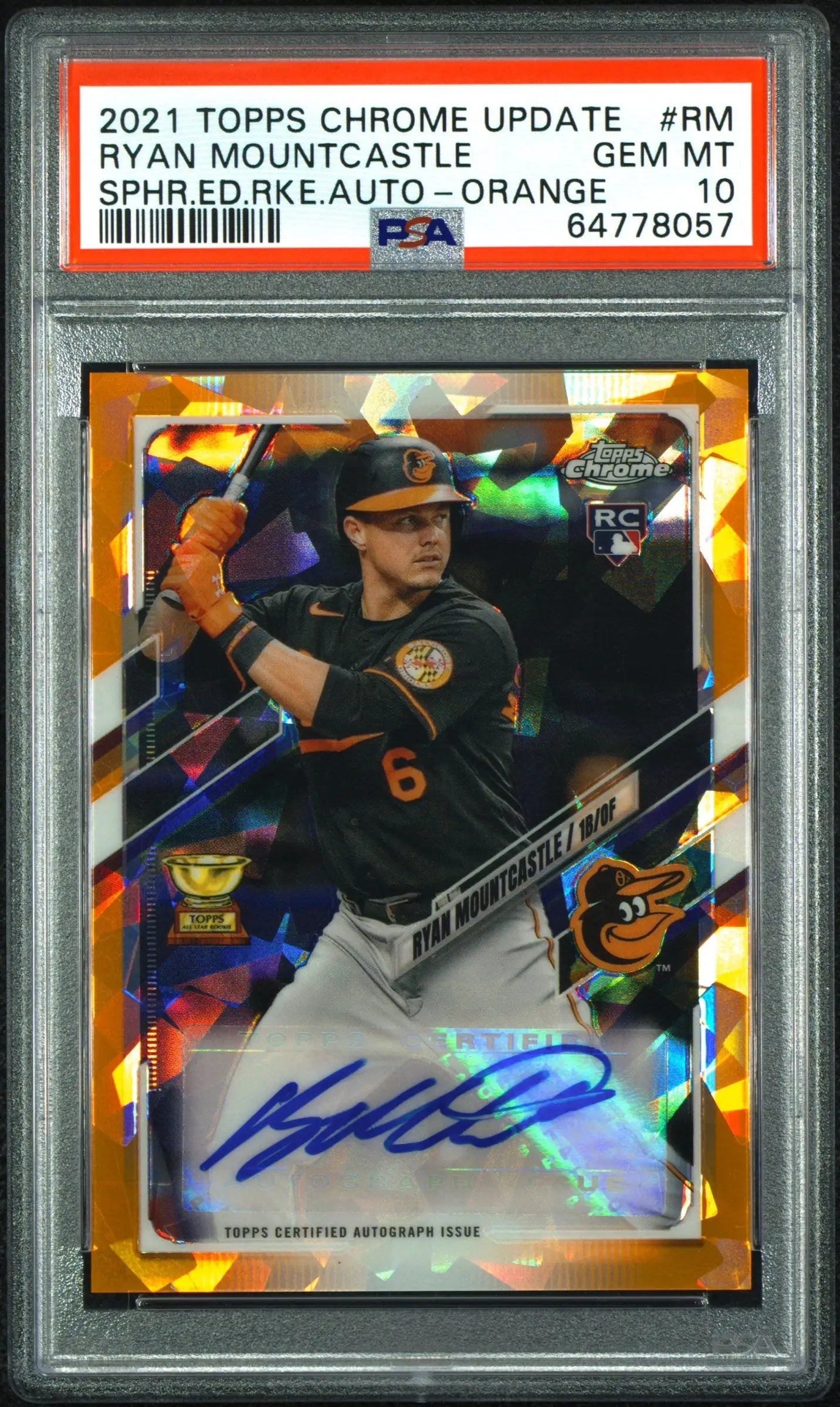 PSA-graded Ryan Mountcastle 2021 Topps Chrome Update Sapphire Orange autographed card