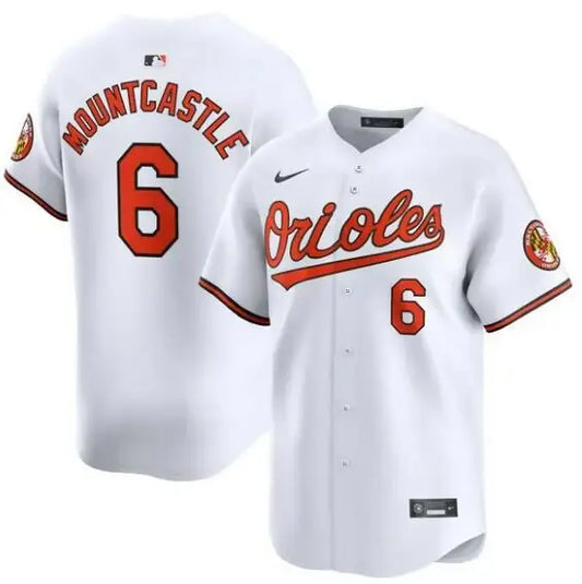 White Baltimore Orioles Ryan Mountcastle Nike Home Limited Player Jersey on display