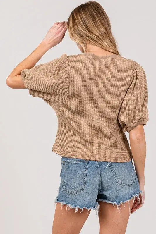 SAGE + FIG Lace-Up Waffle Knit Crop Top