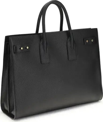 Black leather Saint Laurent Sac De Jour bag with top handles and gold-tone studs