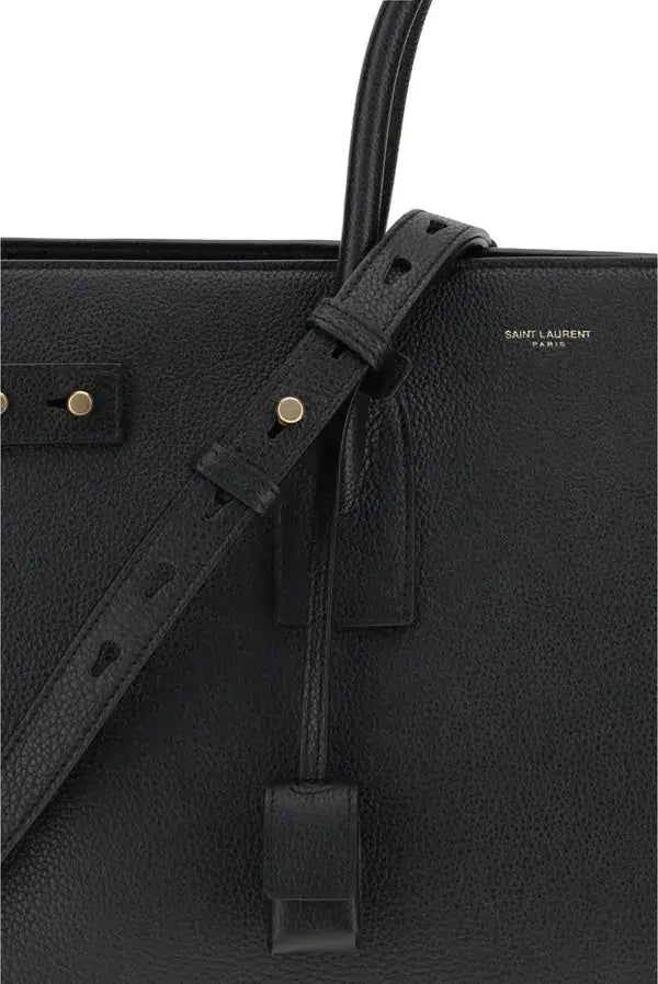 Black grained leather Saint Laurent Sac De Jour bag with top handles and detachable strap