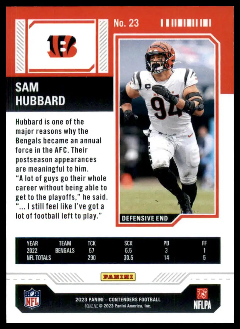 Football trading card for Sam Hubbard from Panini Contenders 2023 Cincinnati Bengals season