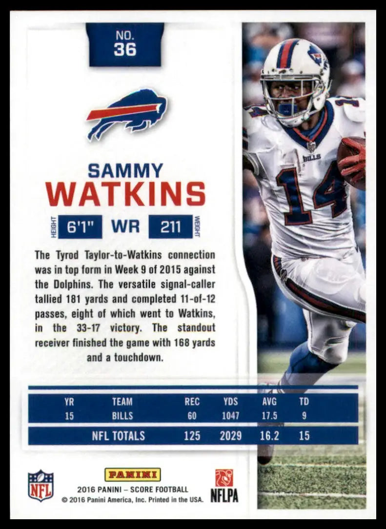 2016 Panini Score Football trading card of Sammy Watkins Buffalo Bills player