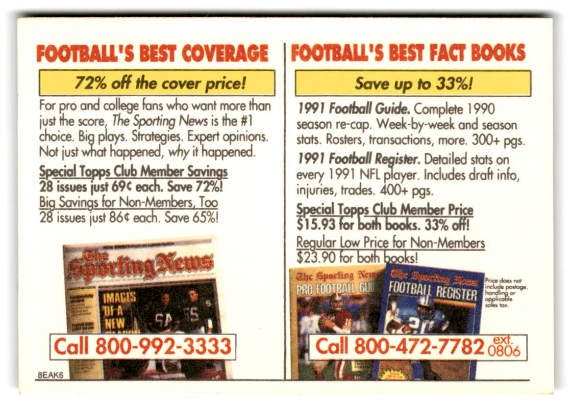 Football advertisements for publications on the San Francisco 49ers and New York Giants card
