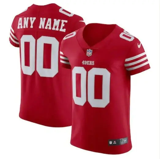 Red San Francisco 49ers Nike Vapor Elite custom football jersey with white numbers and nameplate