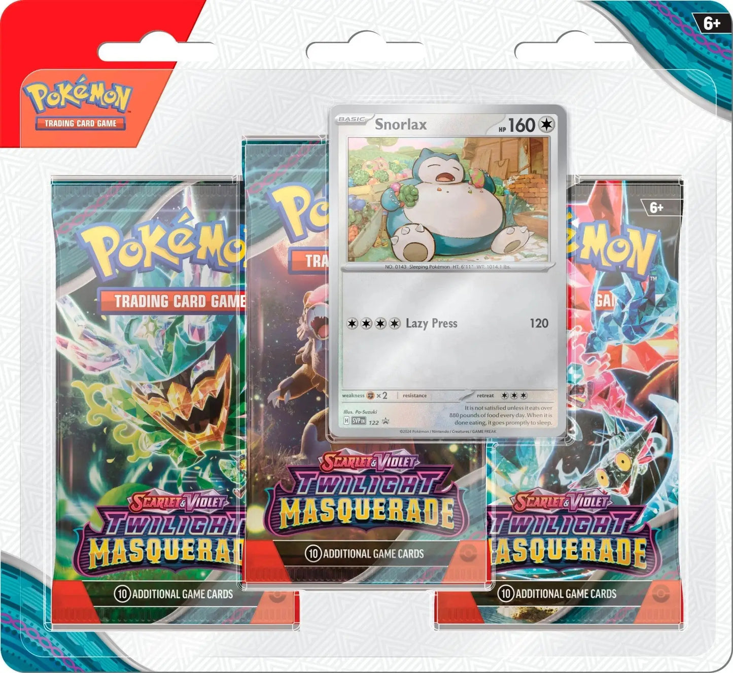 Scarlet & Violet Twilight Masquerade blister pack with Snorlax promo and booster packs