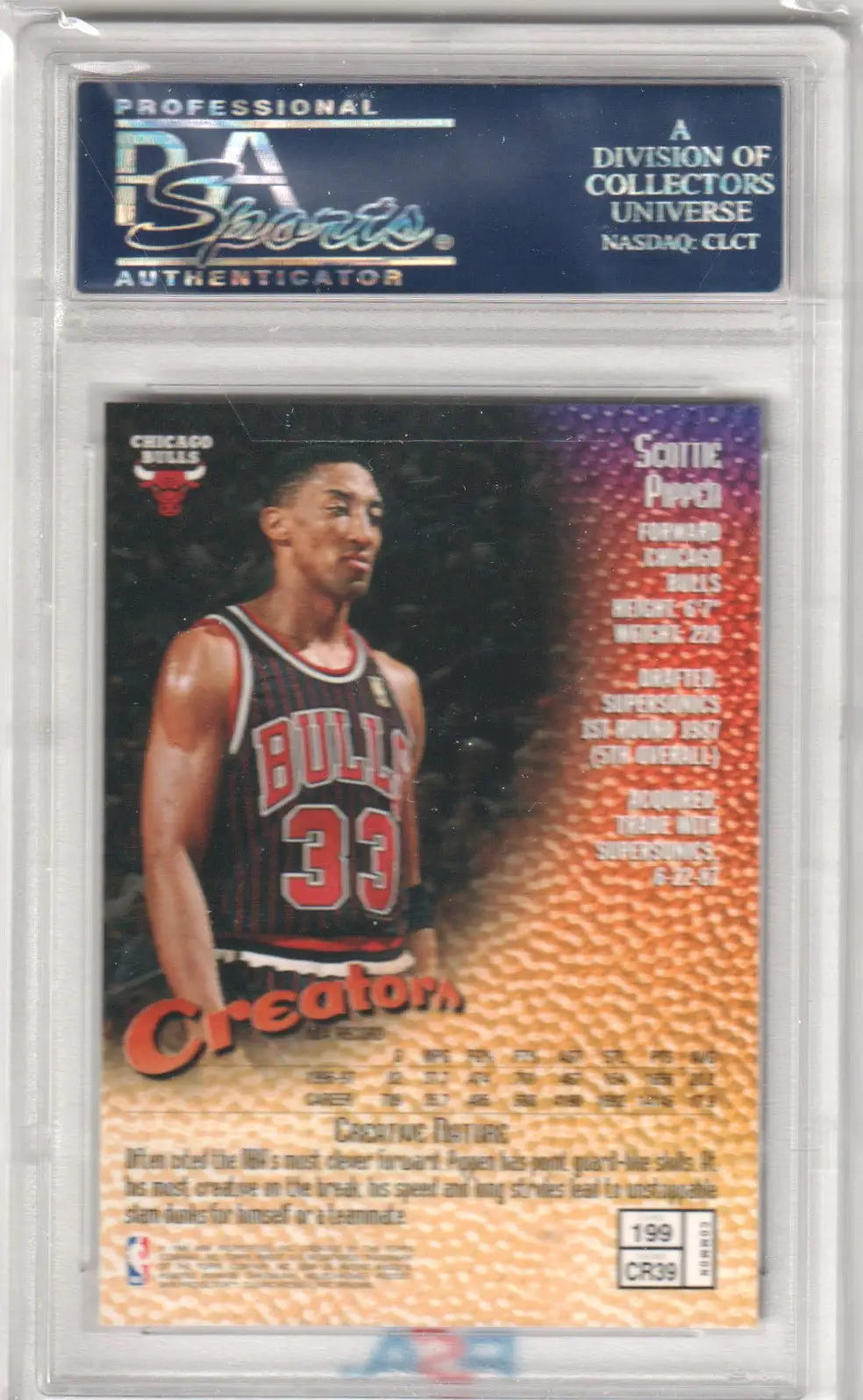Graded Scottie Pippen basketball card from Topps Finest by Columbia Hobby in PSA 10 GEM MINT