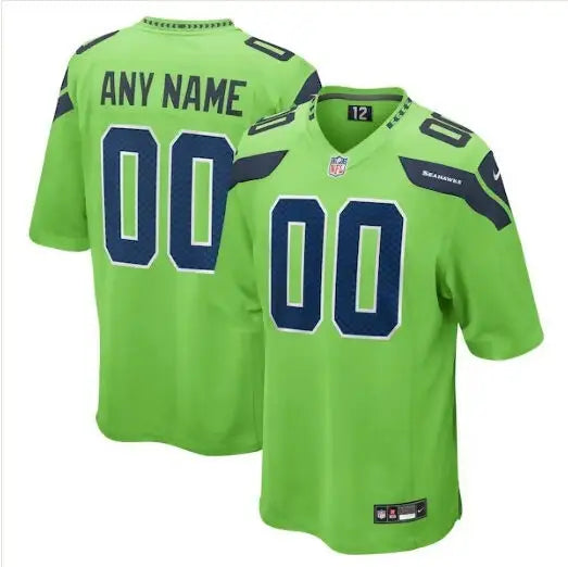 Bright green Seattle Seahawks Nike Alternate custom football jersey with dark blue numbers