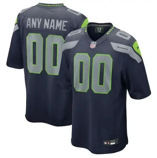 Dark blue and neon green Seattle Seahawks custom NFL jersey with number 00 front and back